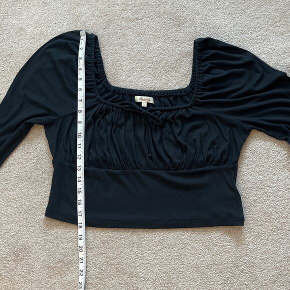 Madewell Ribbed Square-Neck Long-Sleeve Top Size XL Black Cropped Boho Castle - Picture 6 of 6